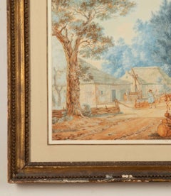 19th Century Landscape Watercolour Painting with Farmstead, Drover and Horse and