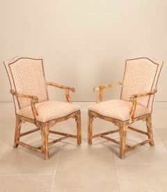 Pair of 19th Century Style Armchairs Reupholstered in Linwood Fabric