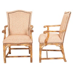 Pair of 19th Century Style Armchairs Reupholstered in Linwood Fabric