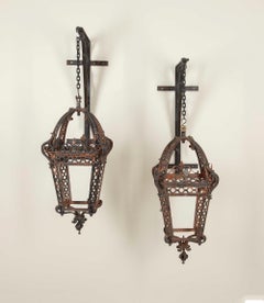 Large Pair of 19th Century French Cast Iron Wall Lanterns