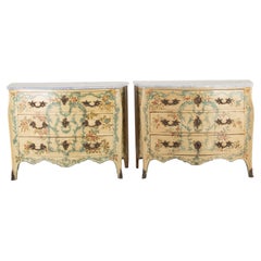 Matched Pair of 19th Century Italian Hand Painted Venetian Commodes