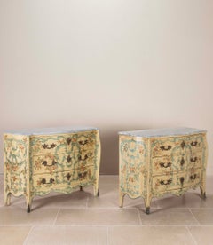 Matched Pair of 19th Century Italian Hand Painted Venetian Commodes