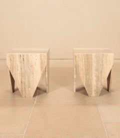 Pair of Contemporary Italian Travertine Side Tables