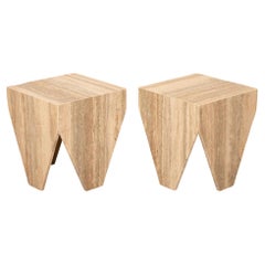 Pair of Contemporary Italian Travertine Side Tables