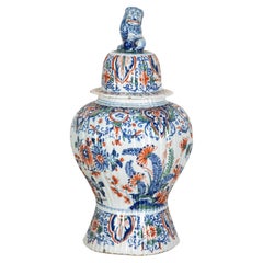 Große niederländische Delfter Vase mit Deckel aus dem 18. Jahrhundert