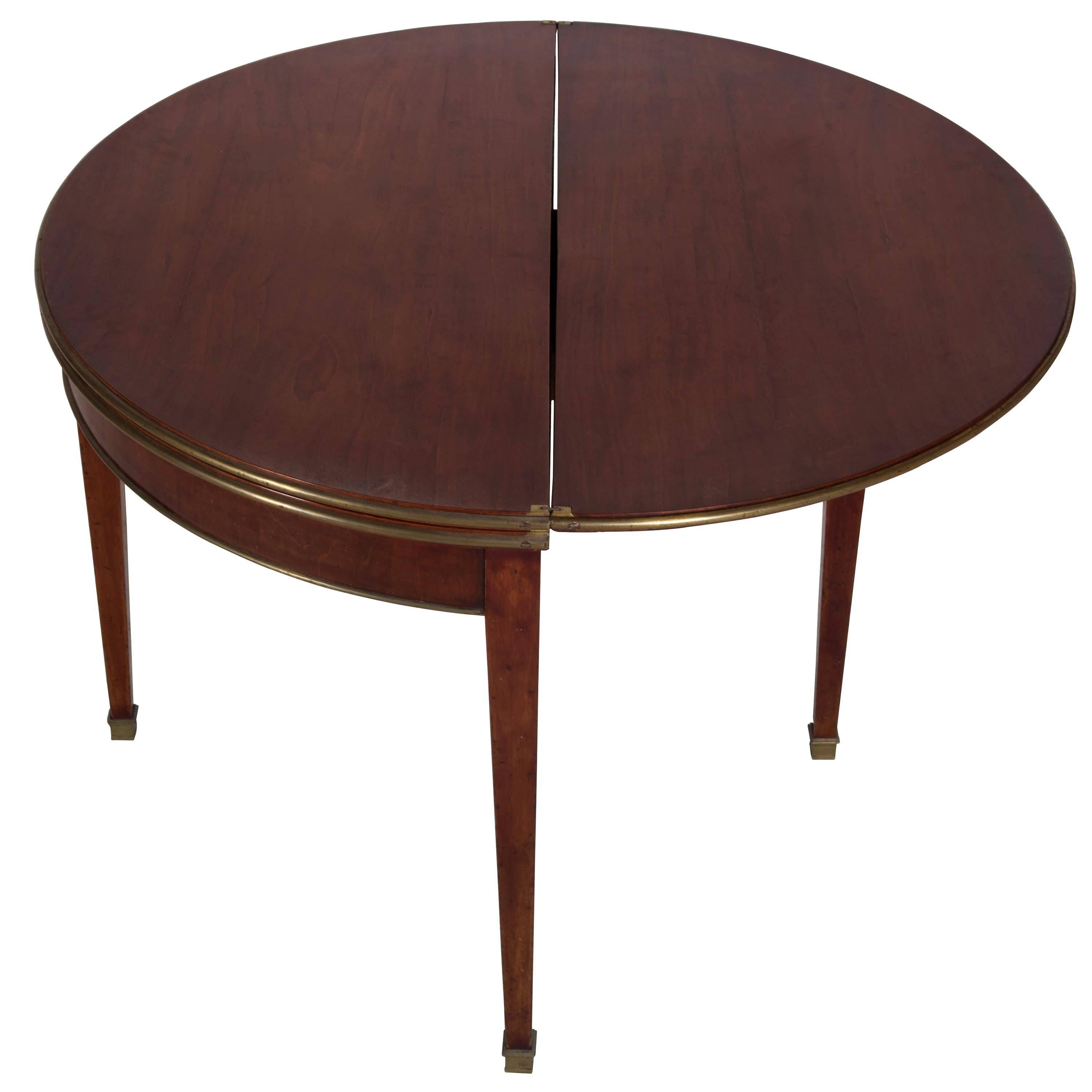 Fine English dual topped baized card table and occasional table with brass detail.