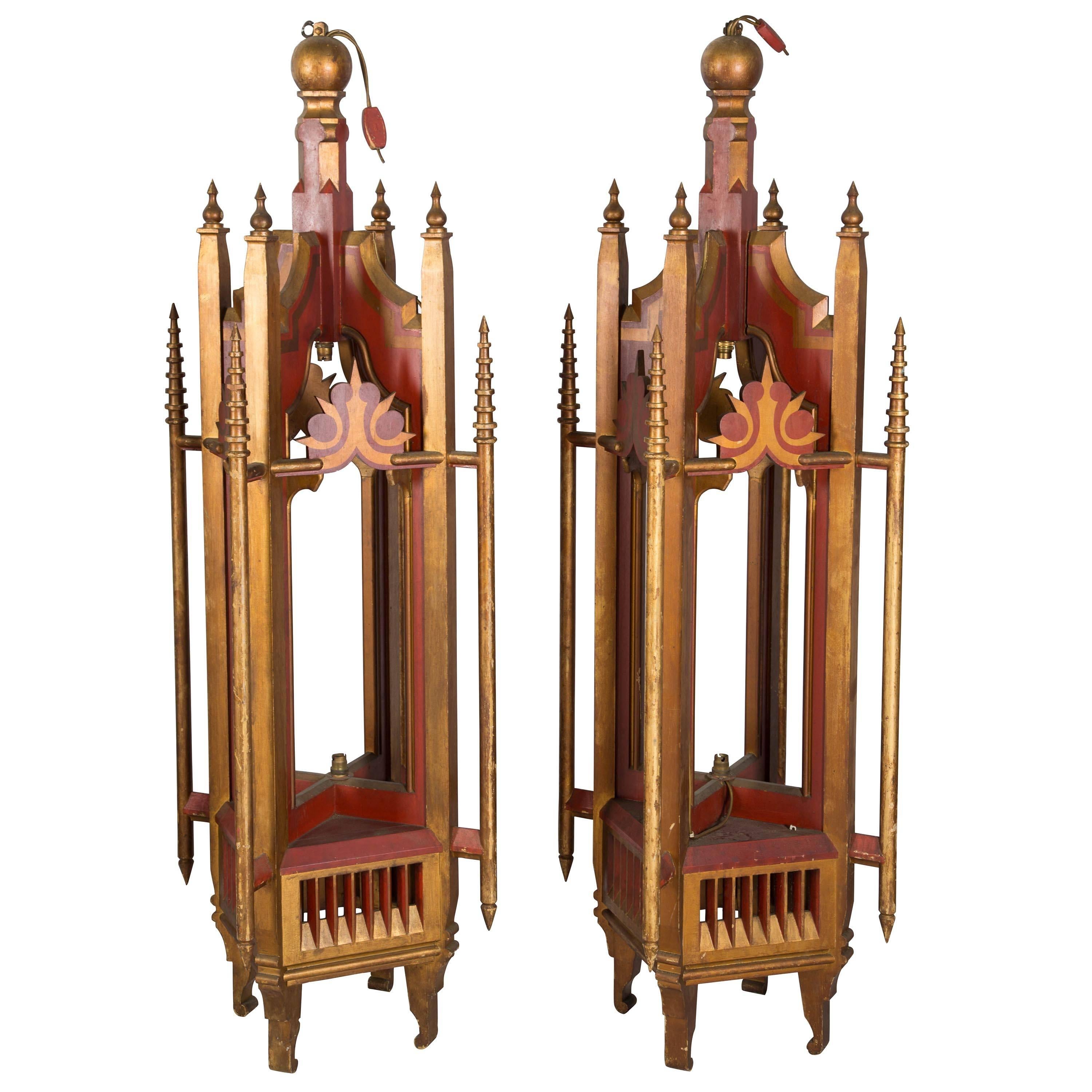 A set of six highly decorative Gothic lanterns in original decoration, circa 1920.