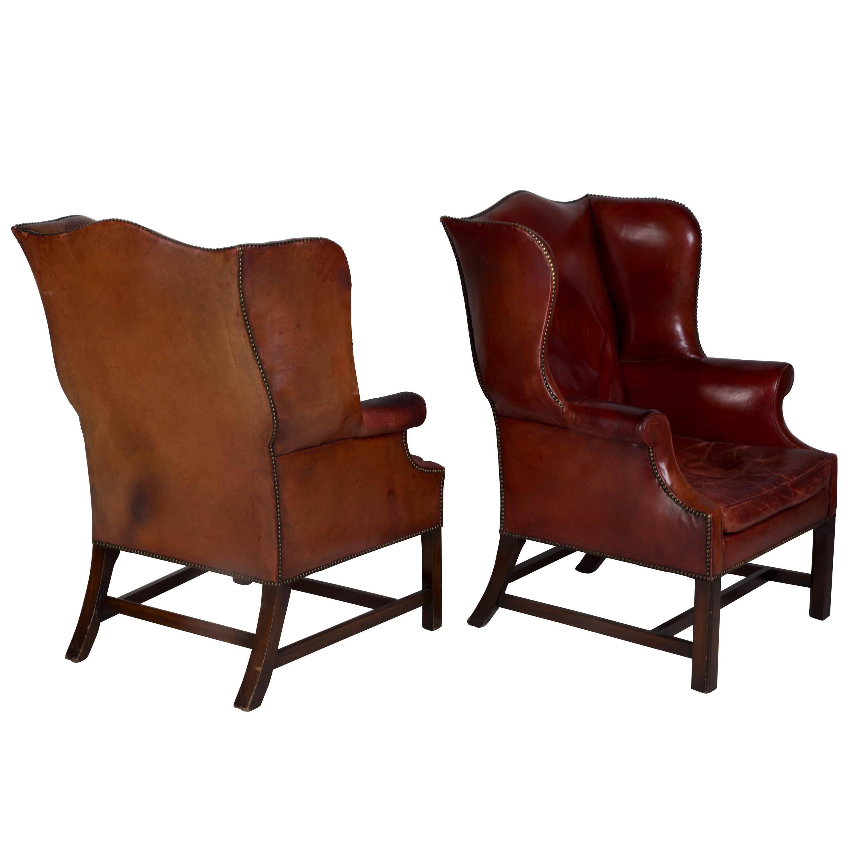 Pair of Leather Wingback Armchairs In Good Condition In Gloucestershire, GB
