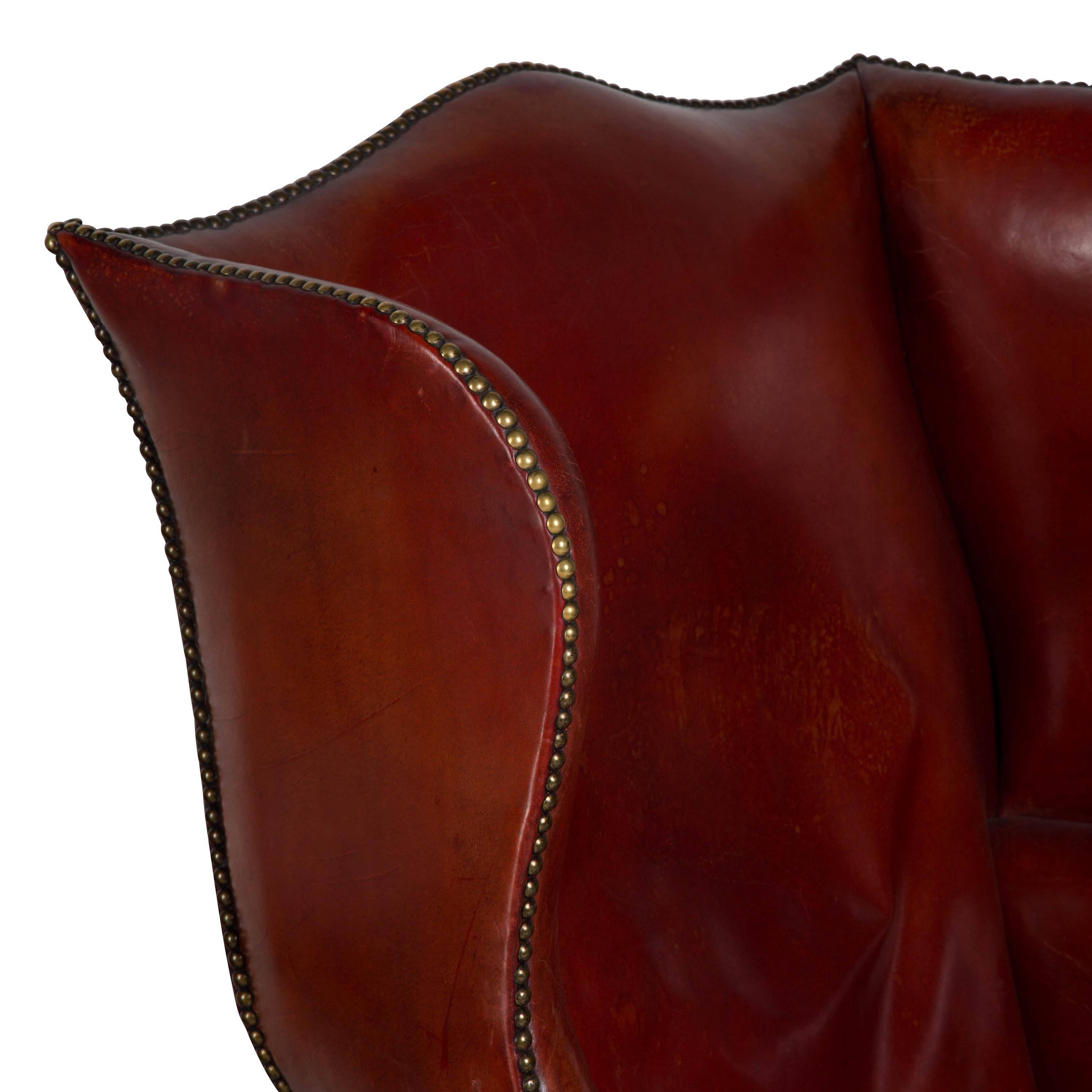 20th Century Pair of Leather Wingback Armchairs