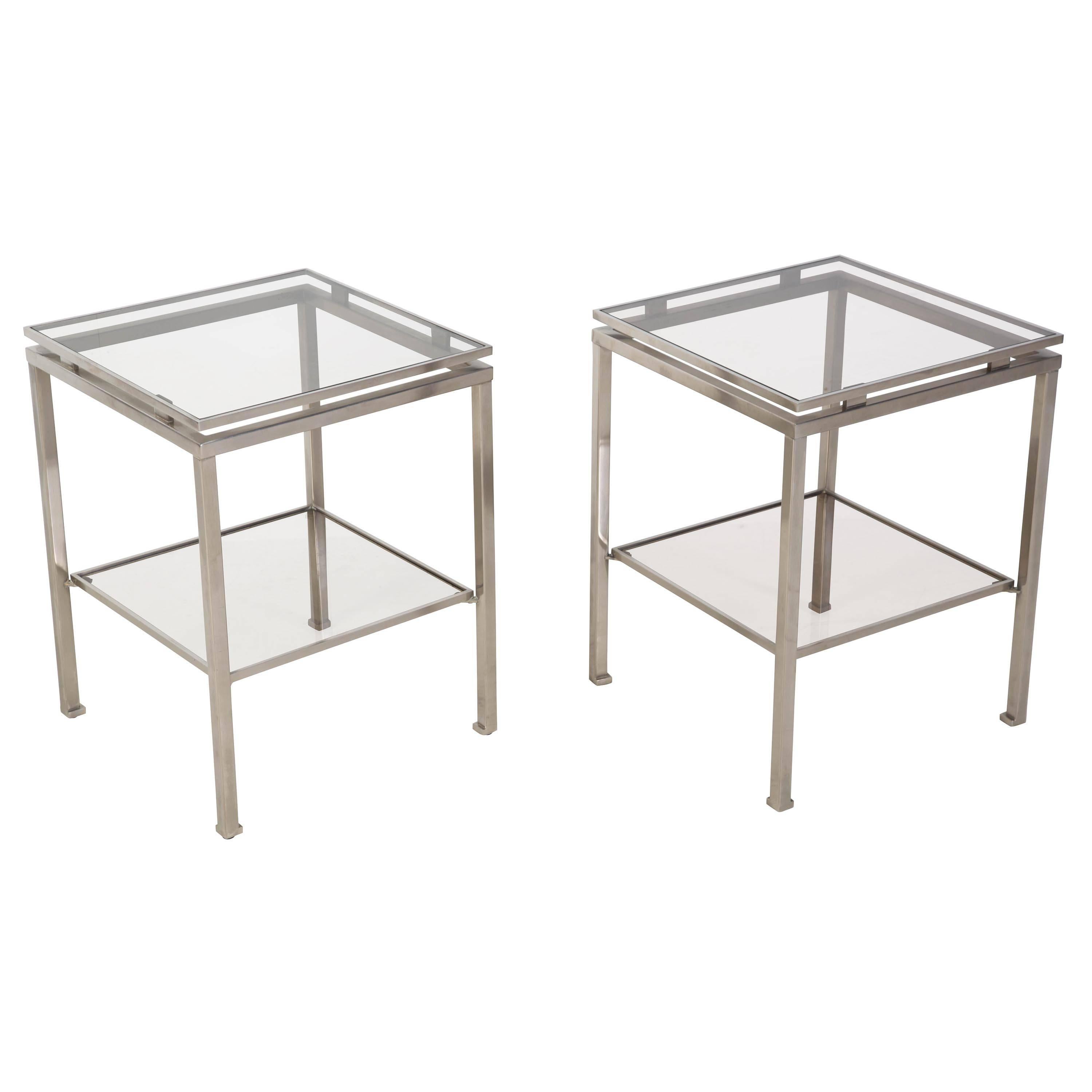 Pair of Steel and Glass End Tables In Good Condition In Gloucestershire, GB