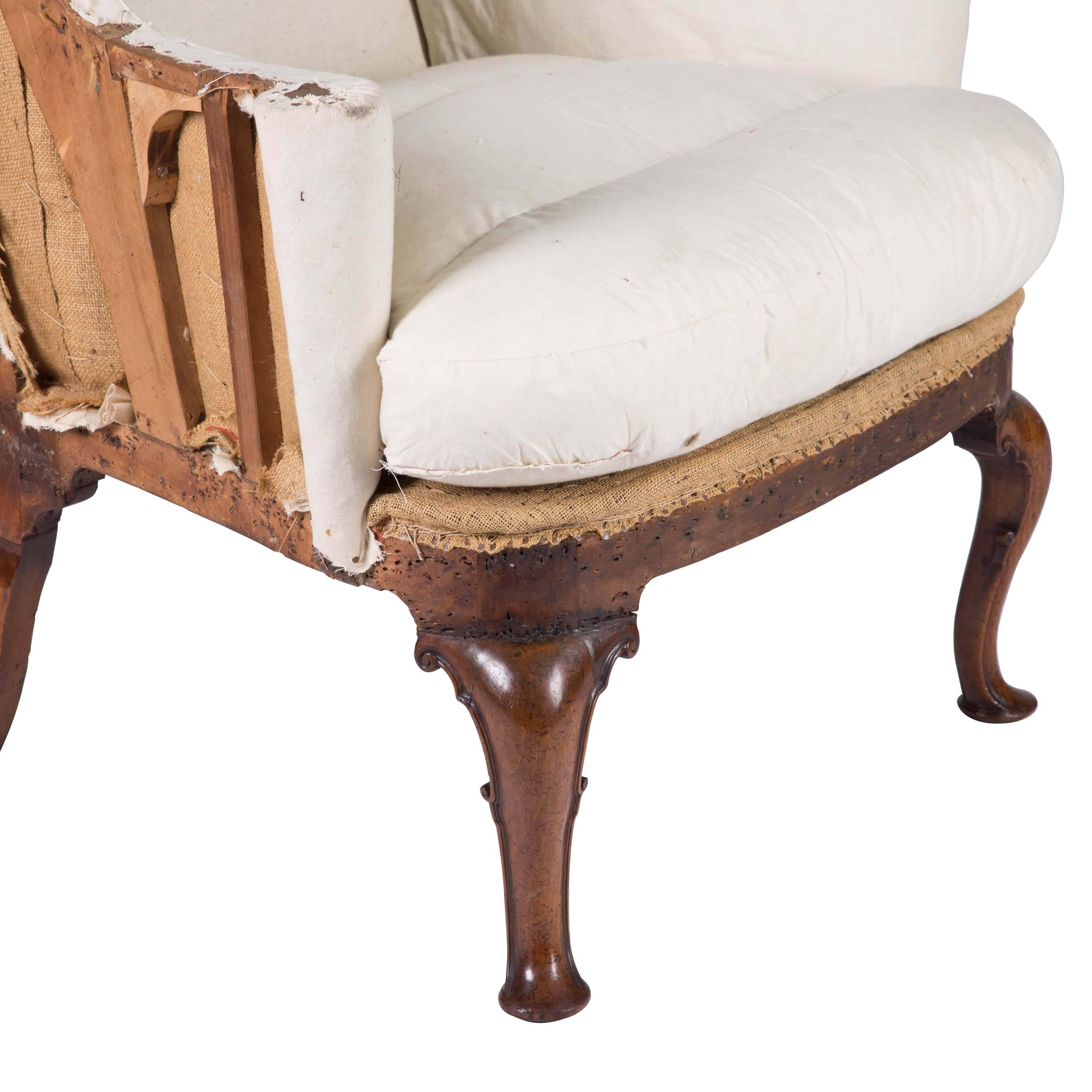 Queen Anne Period Walnut Wingback Armchair 1