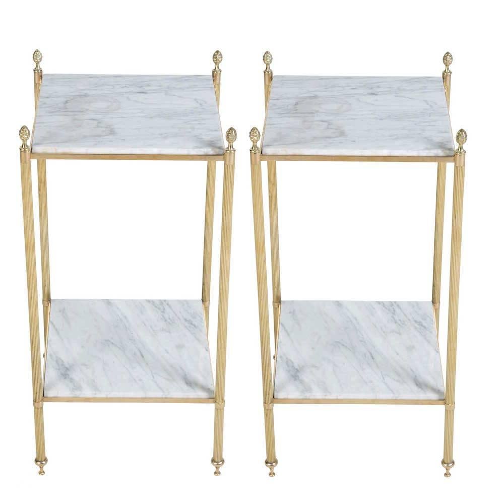 French Pair of Brass and Marble Side Tables