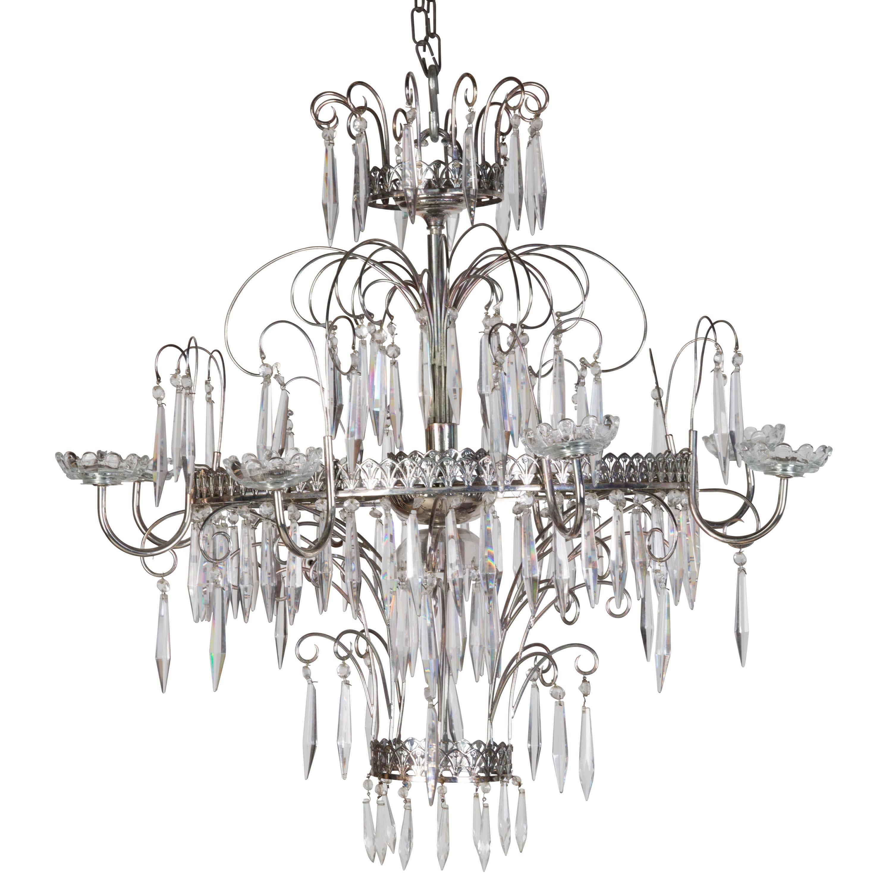 1960s chrome metal French chandelier.