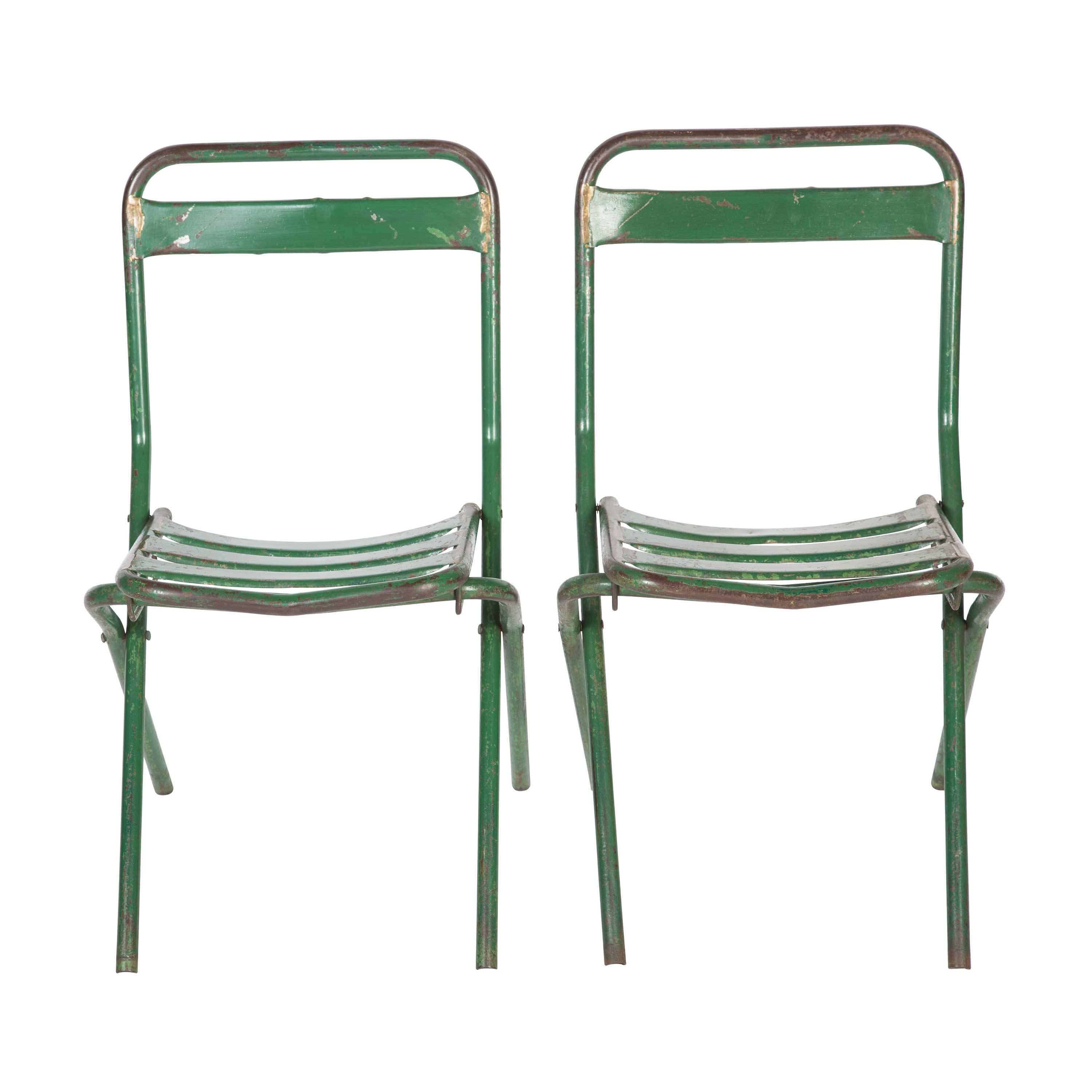 20th Century 12 French Steel Industrial Folding Dining Chairs