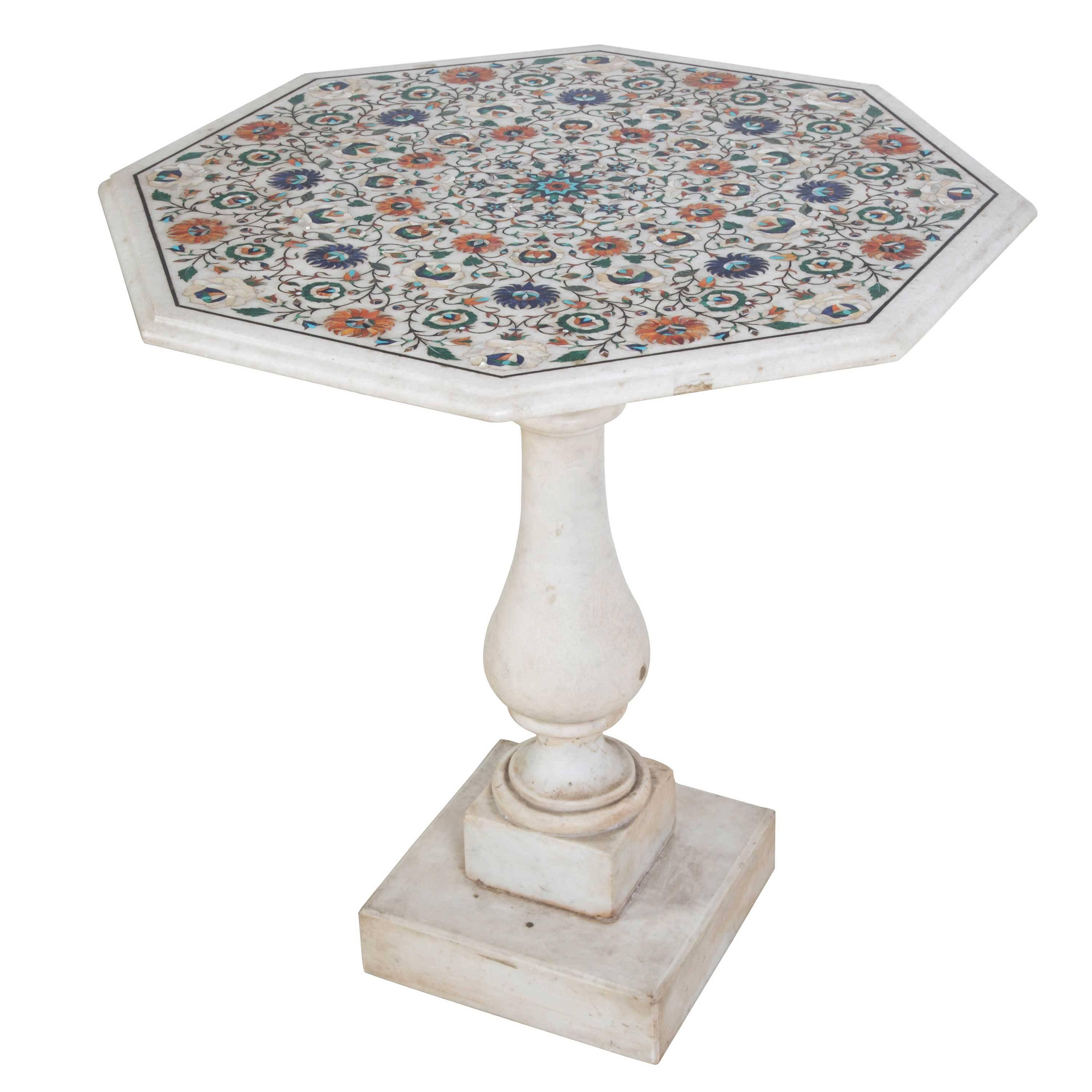 Extremely beautiful Italian hexagonal inlaid floral mosaic and marble table c.1920. 