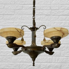 Bröderna Malmströms Metallvarufabrik, chandelier, brass & glass, Sweden, 1930s