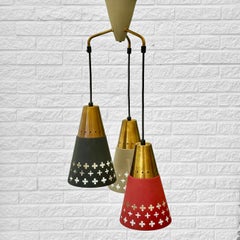 Einar Bäckström, pendant lamp 5302, perforated brass & steel, Sweden, 1950s
