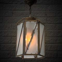 Bröderna Malmströms, lantern pendant lamp, brass & glass, Sweden, 1920s