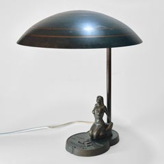 Malmö Metallvarufabrik, Swedish Grace mermaid table lamp, bronze, Sweden 1930s