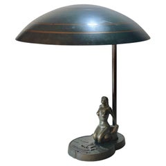 Malmö Metallvarufabrik, Swedish Grace mermaid table lamp, bronze, Sweden 1930s