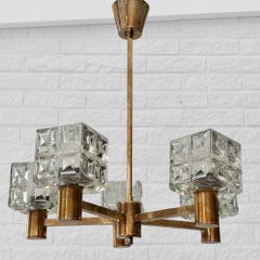 Scandinavian mid century chandelier by Tyringe, brass and crystal, Sweden, 1960s