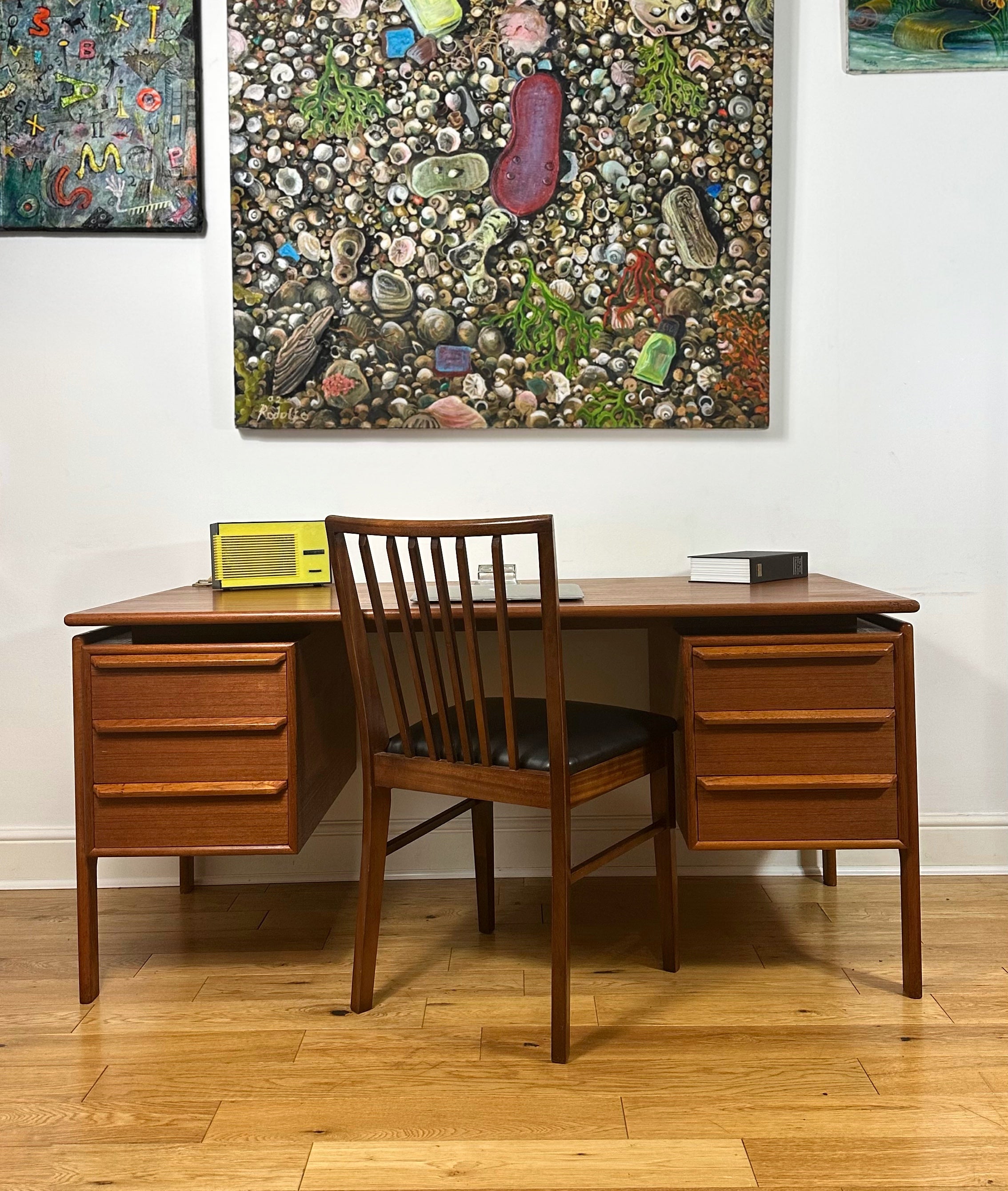 Mid-Century Modern Danish Teak Executive Desk with Floating Top