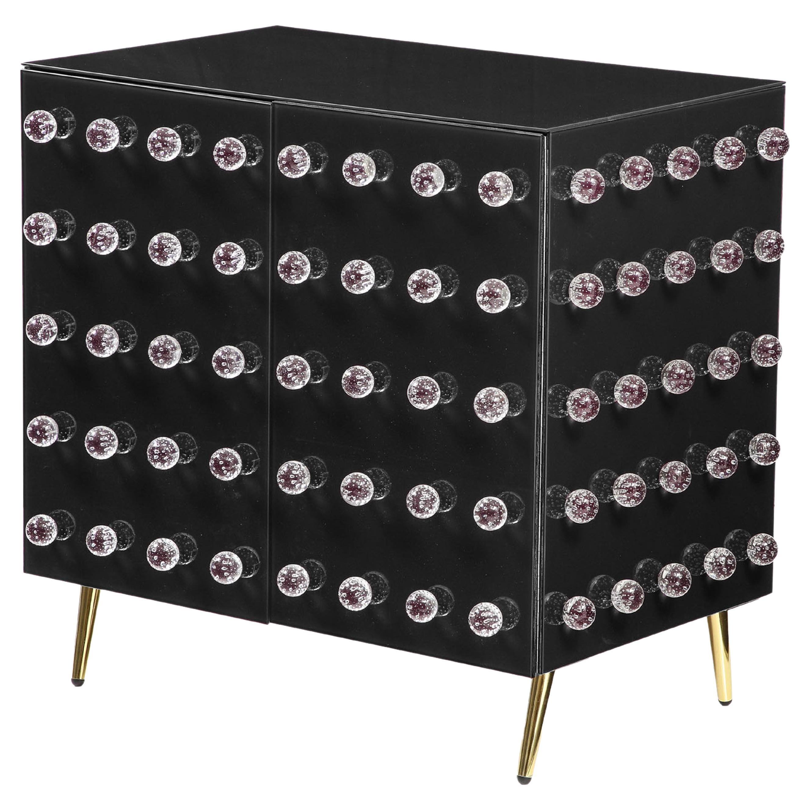 Black Mid-Century Glass Cabinet with 90 Murano Glass Spheres Available  For Sale