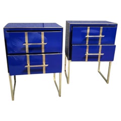 Magnificent Pair of Blue Murano Glass Bedside Tables Made in Italy Available