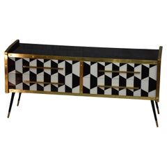 "Italian Refinement: 1950s Sideboard with Handmade Artistic Glass"