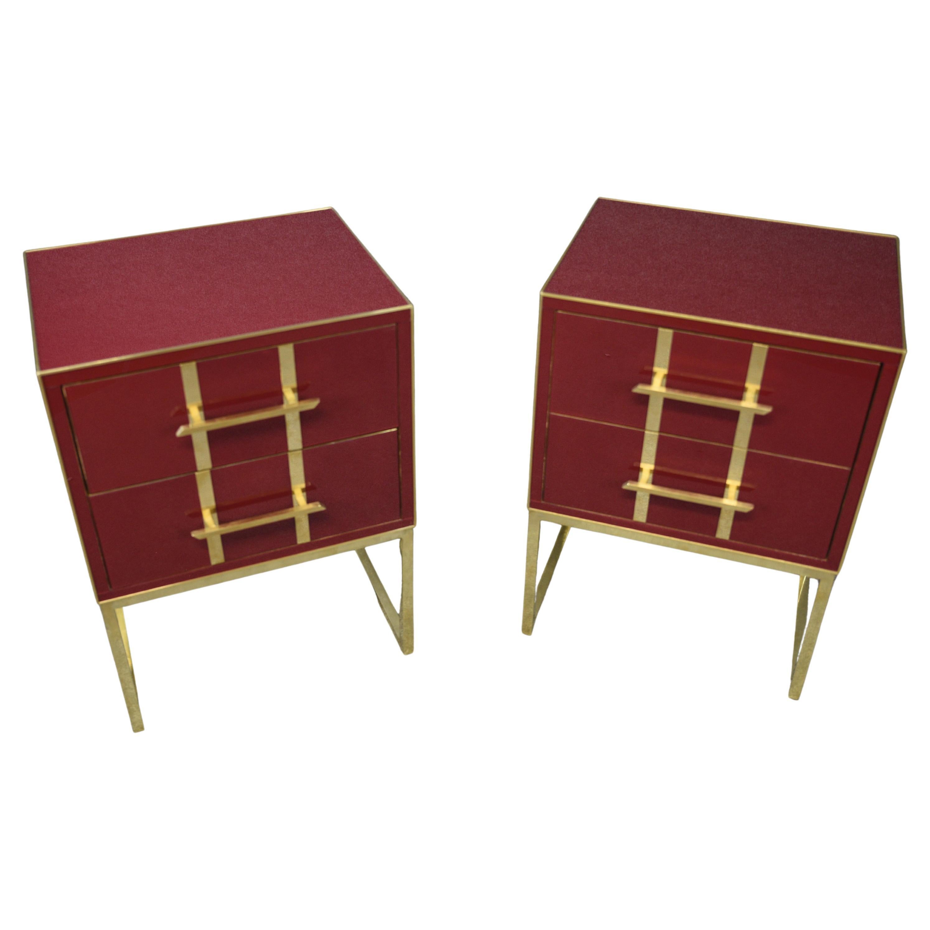 Magnificent Pair of Red Cartier Murano Glass Bedside Tables Made in Italy Availa