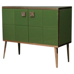 Custom furniture in brass and sage green glass handmade justfunituress designer