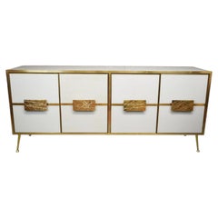Spectacular Modern Sideboard with White Murano Glass Grissinato Italian Artistry
