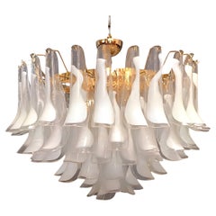 Venetian Glass Chandelier with 62 White Leaves, Murano Made in Italy Available