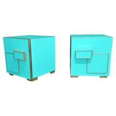 Azure Dreams: Art Deco Murano Glass & Brass Nightstands for Luxe Bedrooms
