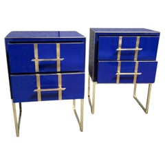 Magnifique paire de saphirs bleus Tables de chevet en verre de Murano Justfurnituress