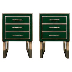 Handmade bedside tables by designer Justfurnitures customized glass and brass