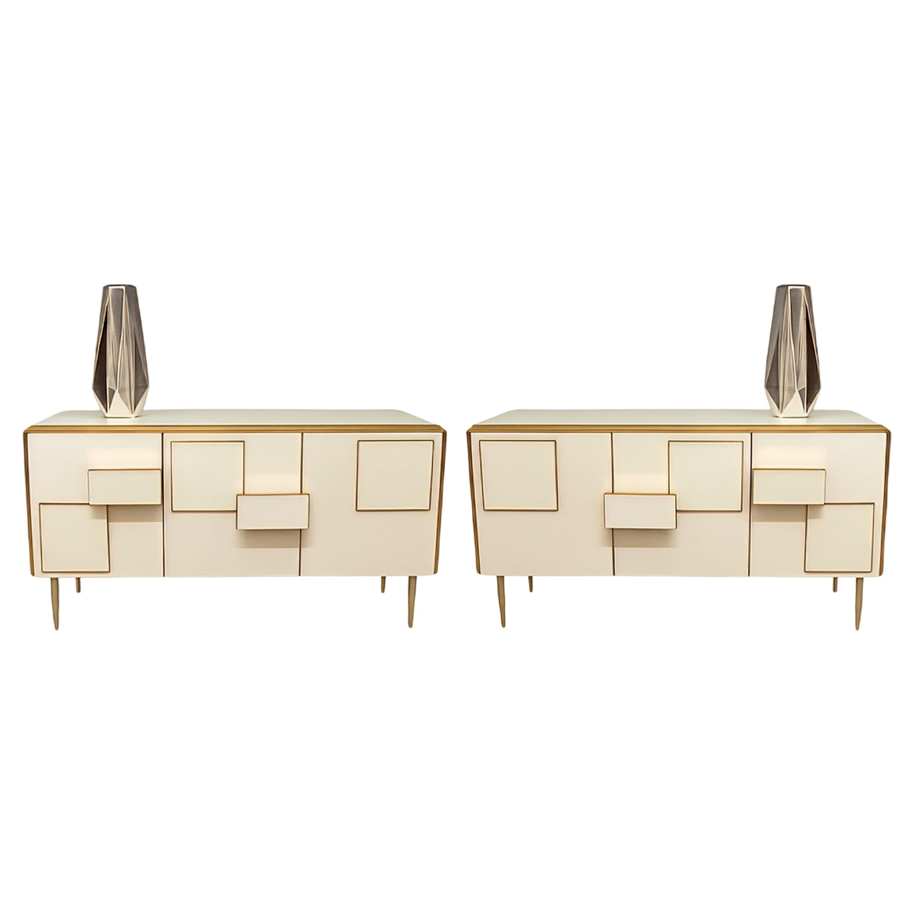 Italian Sideboard in Ivory Glass and Brass, Handcrafted by Justfurnituress
