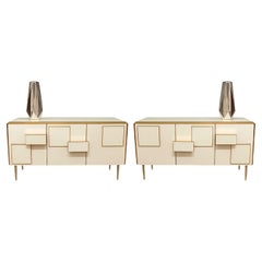 Italian Sideboard in Ivory Glass and Brass, Handcrafted by Justfurnituress Italian Sideboard in Ivory Glass and Brass, Handcrafted by Justfurnituress