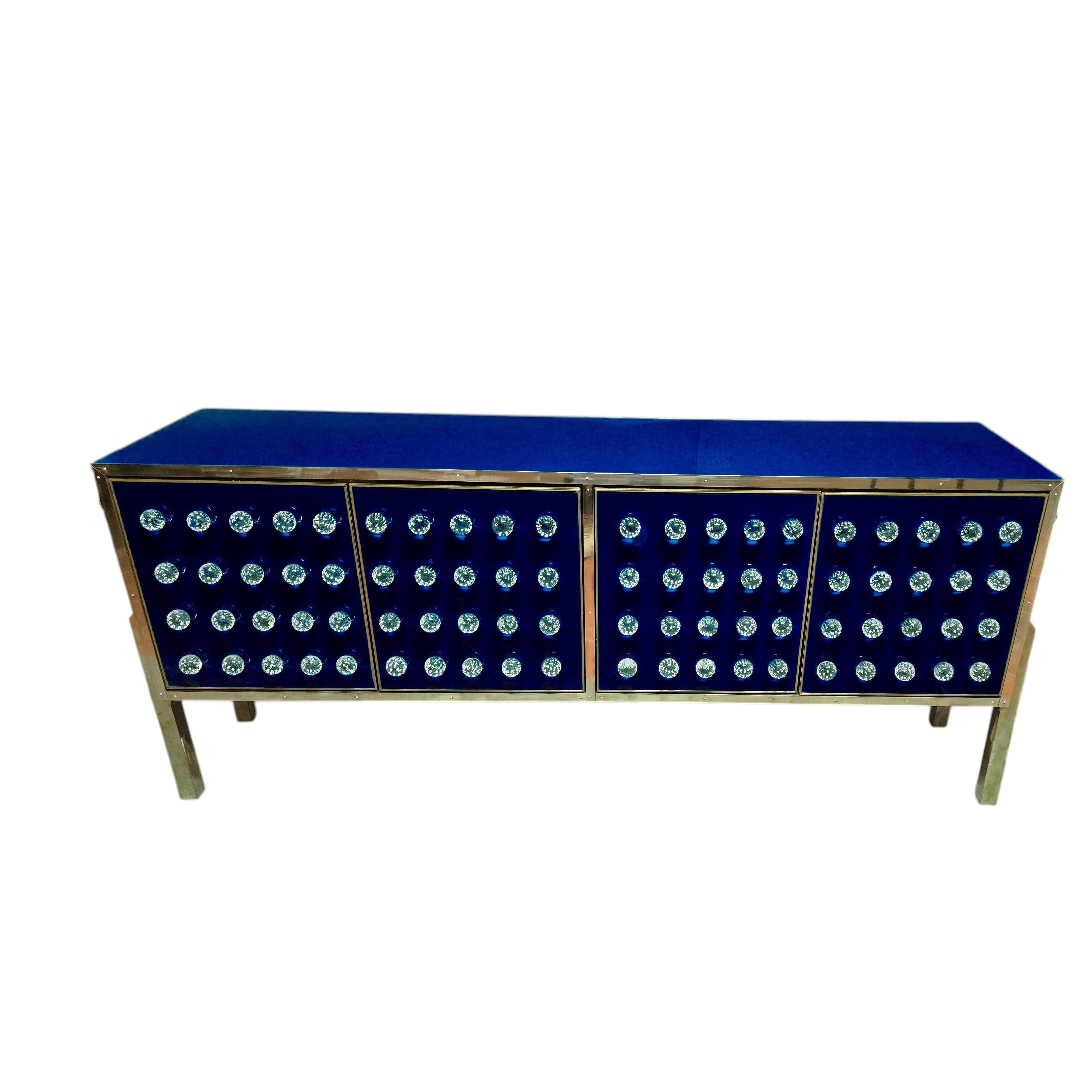 Brass & Murano Glass Sideboard with 120 Fused Spheres - Made in Italy