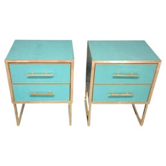 Handmade Azure Bedside Tables in Solid Wood & Brass, Italian Craft