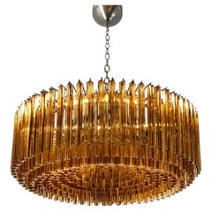 Handcrafted Murano Glass Chandelier with 393 Amber Triedri Pendants