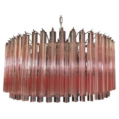 New Italian Pink Murano Glass Rod Chandelier with Chrome Frame