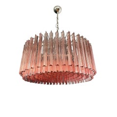 New Italian Pink Murano Glass Rod Chandelier with Chrome Frame