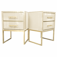 Ivory Murano Glass and Polished Brass Two-Drawer Nightstands, Pair