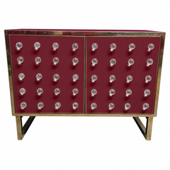 Burgundy Dry Bar with Clear Murano Glass Spheres and Brass, Italy