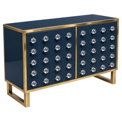 Navy Dry Bar with Forty Murano Glass Spheres and Brass Feet, Italy