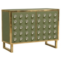 Olive Green Dry Bar with Murano Glass Sphere Doors, Italian Design
