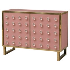 Dusty Rose Dry Bar Cabinet with Clear Murano Spheres and Brass