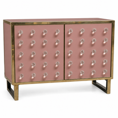 Dusty Rose Dry Bar Cabinet with Clear Murano Spheres and Brass