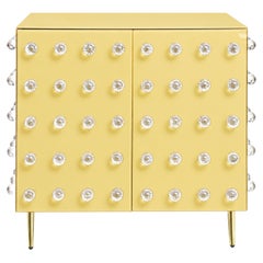 Butter Yellow 90-Sphere Murano Glass Cabinet with Brass Legs, Italy